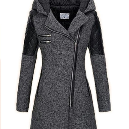 Women's Warm Zipper Fleece Pea Coat Trench Coat Jacket with Hood