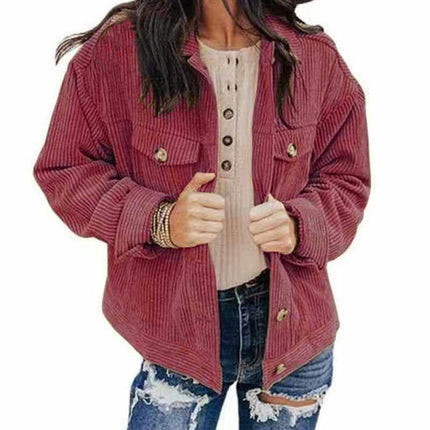 Women's Cropped Button Down Corduroy Jackets Casual Long Sleeve Jackets Coat