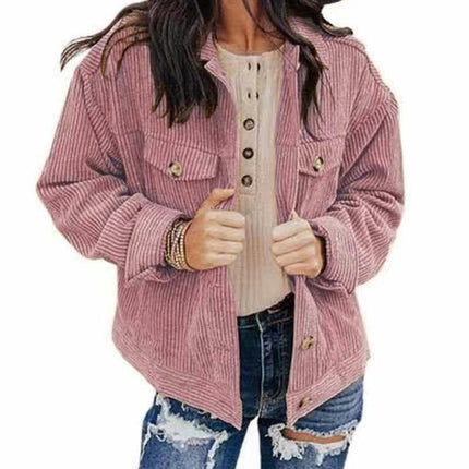 Women's Cropped Button Down Corduroy Jackets Casual Long Sleeve Jackets Coat