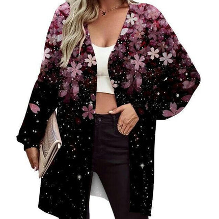 Women's Open Front Long Sleeve Printed Cardigans Knitted Coats