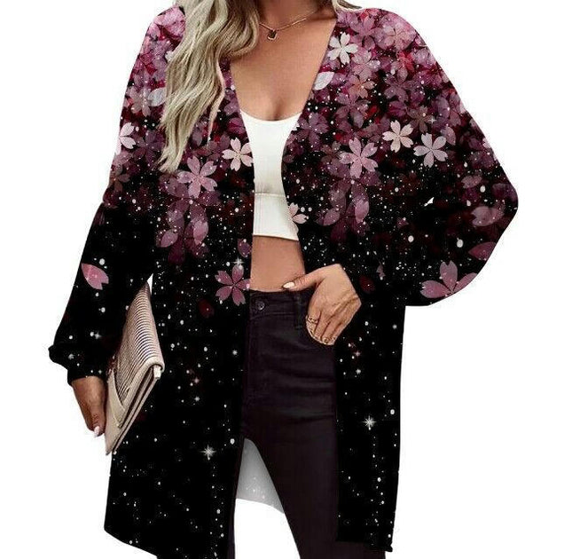 Women's Open Front Long Sleeve Printed Cardigans Knitted Coats