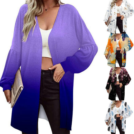 Women's Open Front Long Sleeve Printed Cardigans Knitted Coats