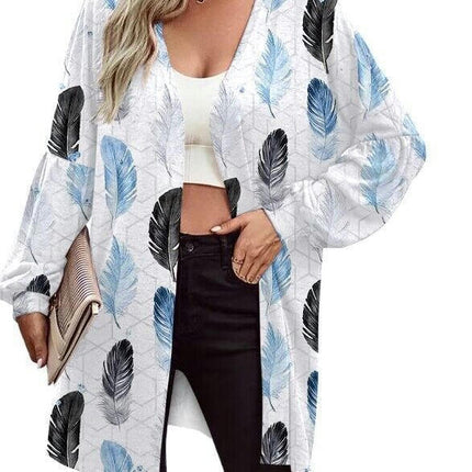 Women's Open Front Long Sleeve Printed Cardigans Knitted Coats