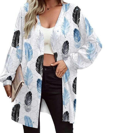 Women's Open Front Long Sleeve Printed Cardigans Knitted Coats