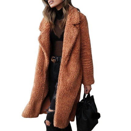 Women's Fuzzy Fleece Lapel Open Front Long Cardigan Coat Faux Fur Warm Winter Jackets