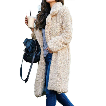 Women's Fuzzy Fleece Lapel Open Front Long Cardigan Coat Faux Fur Warm Winter Jackets