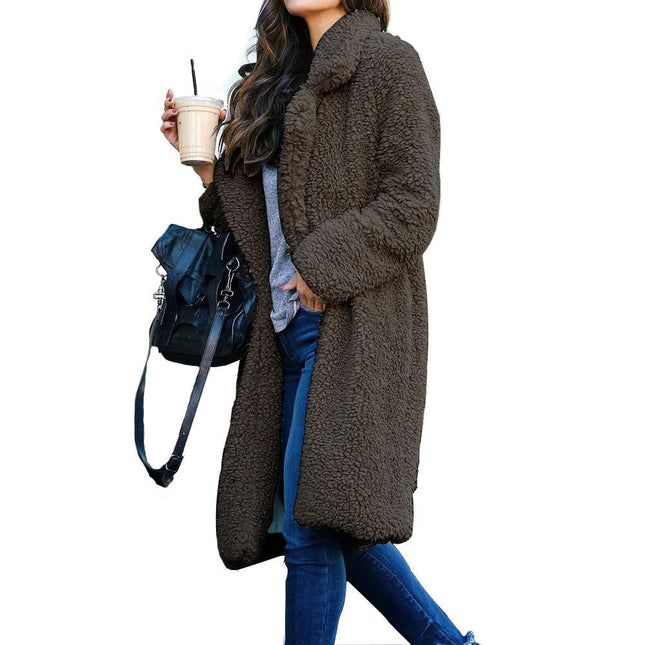 Women's Fuzzy Fleece Lapel Open Front Long Cardigan Coat Faux Fur Warm Winter Jackets