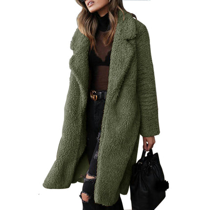 Women's Fuzzy Fleece Lapel Open Front Long Cardigan Coat Faux Fur Warm Winter Jackets