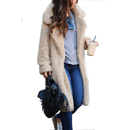 Women's Fuzzy Fleece Lapel Open Front Long Cardigan Coat Faux Fur Warm Winter Jackets