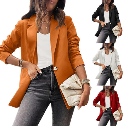 Women's Long Sleeve Formal Notch Lapel Button Down Blazer Jacket