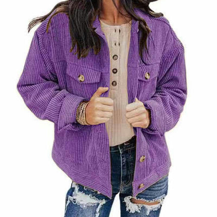 Women's Cropped Button Down Corduroy Jackets Casual Long Sleeve Crop Jackets