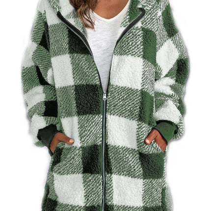 Women Sherpa Jackets Fuzzy Fleece Hoodies Zip Up Outerwear Coat With Pockets