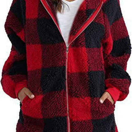 Women Sherpa Jackets Fuzzy Fleece Hoodies Zip Up Outerwear Coat With Pockets