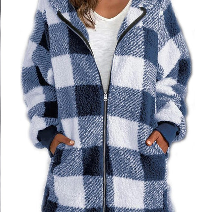 Women Sherpa Jackets Fuzzy Fleece Hoodies Zip Up Outerwear Coat With Pockets