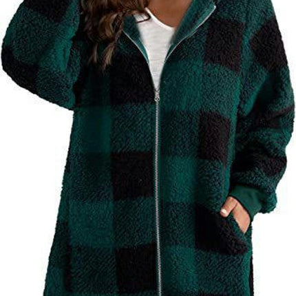 Women Sherpa Jackets Fuzzy Fleece Hoodies Zip Up Outerwear Coat With Pockets