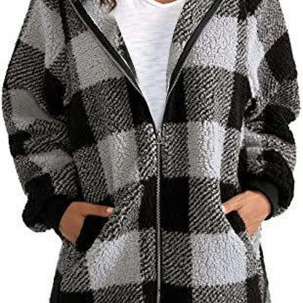 Women Sherpa Jackets Fuzzy Fleece Hoodies Zip Up Outerwear Coat With Pockets