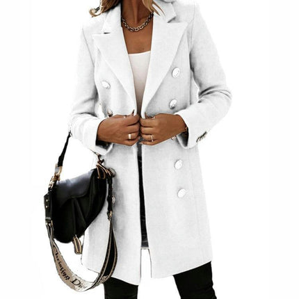 Women's Notch Lapel Double Breasted Wool Blend Mid Long Pea Trench Coat