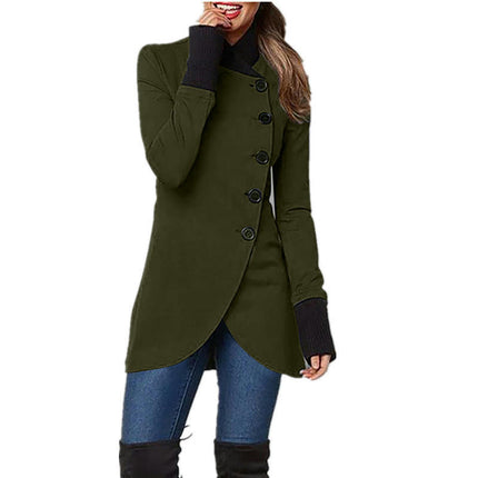 Women's Elegant Single Breasted Coat Long Sleeve Winter Overcoat Pea Coats