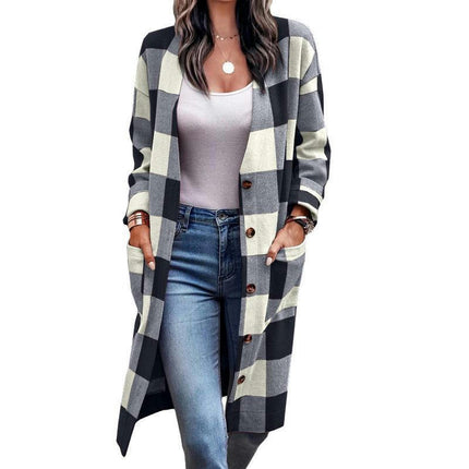 Women Coat Jacket Winter Long Sleeve Single Breasted Mid-Length Cardigan Overcoat with Pockets