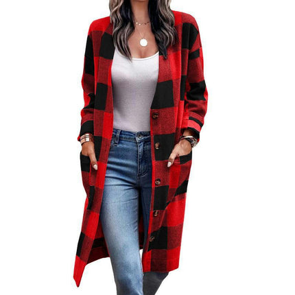 Women Coat Jacket Winter Long Sleeve Single Breasted Mid-Length Cardigan Overcoat with Pockets