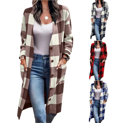 Women Coat Jacket Winter Long Sleeve Single Breasted Mid-Length Cardigan Overcoat with Pockets