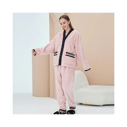 Fluffy Fleece Pajamas Set For Women Winter 2 Piece Top And Pants Sleepwear