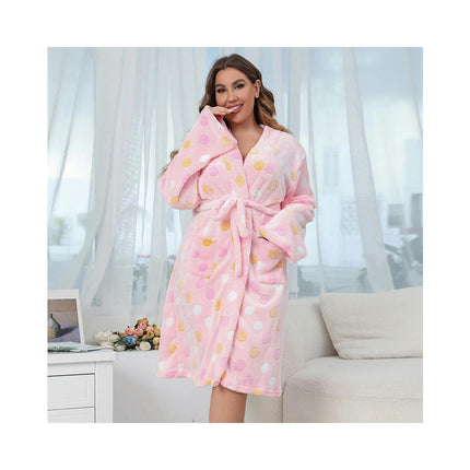 Women's Plus Size Bathrobe Fleece Plush Warm Long Robes Fleece Nightgown