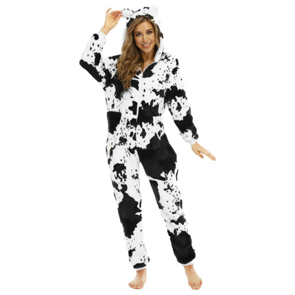 Women's Onesies Pajamas Fleece Romper Zipper Hooded Jumpsuit Pajama Loungewear