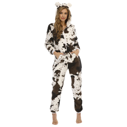 Women's Onesies Pajamas Fleece Romper Zipper Hooded Jumpsuit Pajama Loungewear