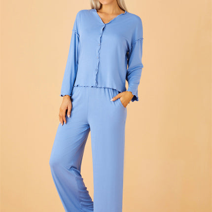 Women's Pajama Set Soft Long Sleeve Pajamas & Long Pants Button-up Sleepwear Lounge Pjs