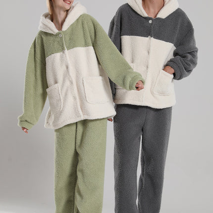 Women's Fuzzy Fleece Pajamas Set Long Sleeve Hoodies Pajama Pants 2 Piece Sleepwear