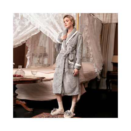 Women's Robes Plush Fleece Bathrobe Thick Nightgown with Pockets Fluffy Sleepwear