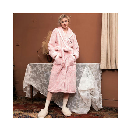 Women's Robes Plush Fleece Bathrobe Thick Nightgown with Pockets Fluffy Sleepwear