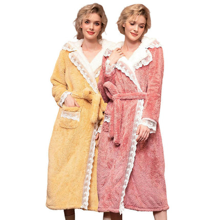 Long Bath Robe for Women Plush Soft Fleece Bathrobes Nightgown Housecoat