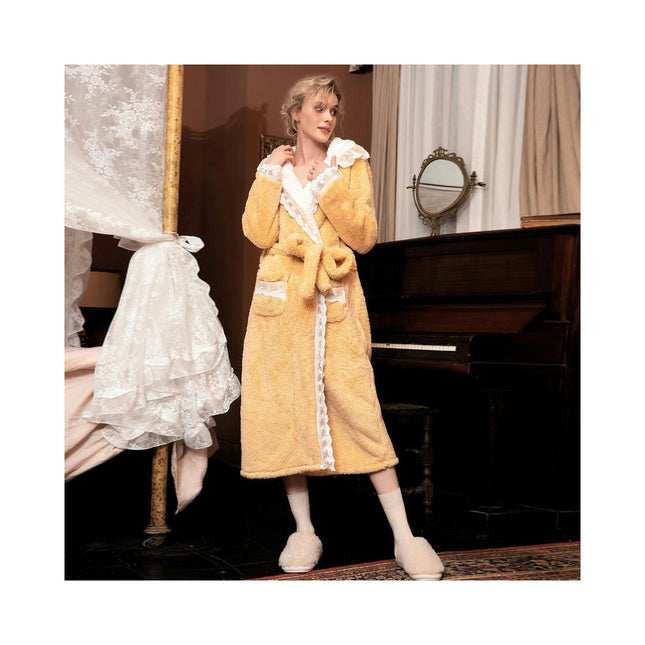 Long Bath Robe for Women Plush Soft Fleece Bathrobes Nightgown Housecoat