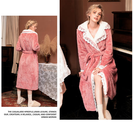 Long Bath Robe for Women Plush Soft Fleece Bathrobes Nightgown Housecoat