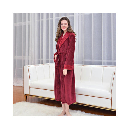 Women's Plush Fleece Robe Cozy Warm Bathrobe Fuzzy Spa Robe with Pockets