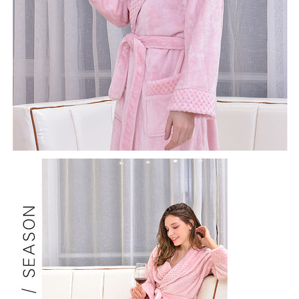 Women's Plush Fleece Robe Cozy Warm Bathrobe Fuzzy Spa Robe with Pockets