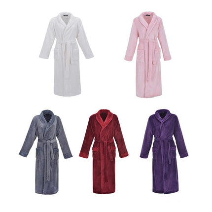 Women's Plush Fleece Robe Cozy Warm Bathrobe Fuzzy Spa Robe with Pockets