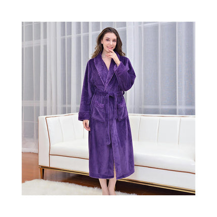 Women's Plush Fleece Robe Cozy Warm Bathrobe Fuzzy Spa Robe with Pockets