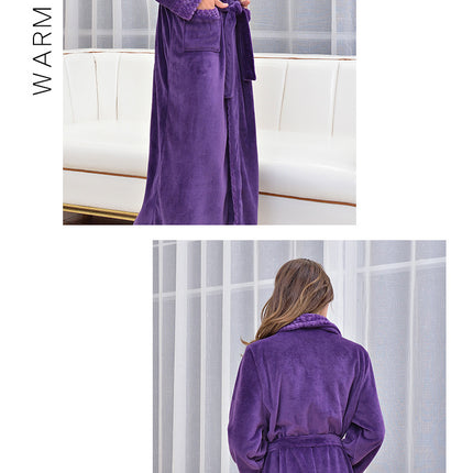 Women's Plush Fleece Robe Cozy Warm Bathrobe Fuzzy Spa Robe with Pockets