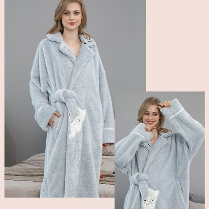 Women Plush Fleece Robe Soft Bathrobe Lady Cozy Loungewear Long Robe