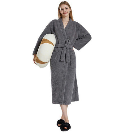 Women's Plush Soft Robe Fluffy Warm Fleece Bathrobe Nightgown