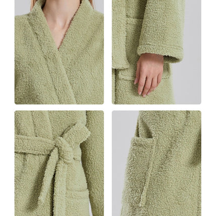 Women's Plush Soft Robe Fluffy Warm Fleece Bathrobe Nightgown