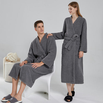 Women's Plush Soft Robe Fluffy Warm Fleece Bathrobe Nightgown