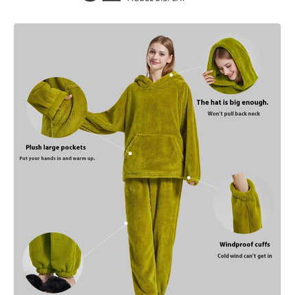 Women's Fuzzy Fleece Pajamas Sets Loungewear Long Sleeve Hoodies and Pants Set 2 Piece Sleepwear