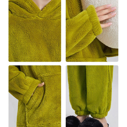 Women's Fuzzy Fleece Pajamas Sets Loungewear Long Sleeve Hoodies and Pants Set 2 Piece Sleepwear