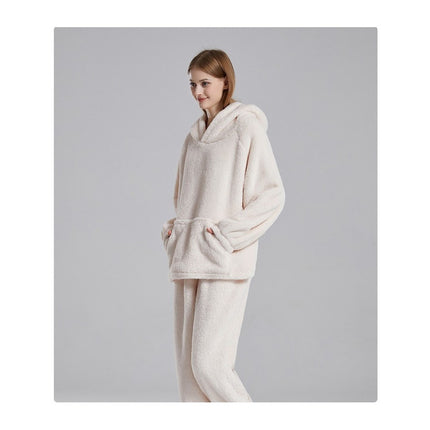 Women's Fuzzy Fleece Pajamas Sets Loungewear Long Sleeve Hoodies and Pants Set 2 Piece Sleepwear