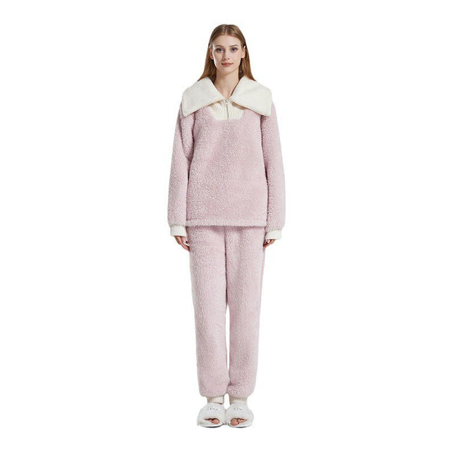 Women's Fluffy Pajamas Set Winter Warm Fleece Pjs Set Fuzzy Lounge Set