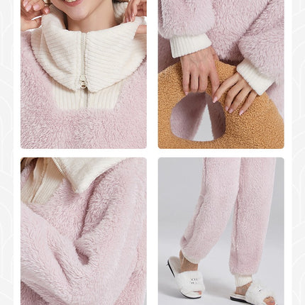 Women's Fluffy Pajamas Set Winter Warm Fleece Pjs Set Fuzzy Lounge Set